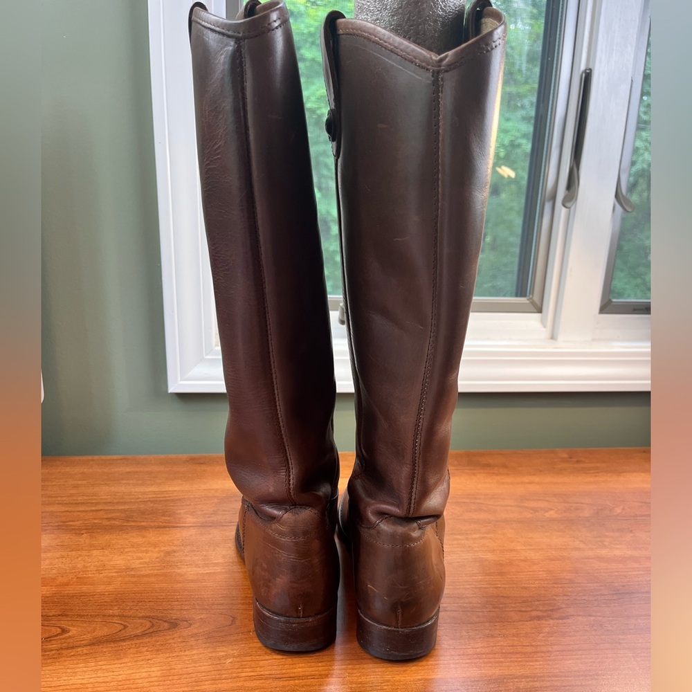Frye Melissa Button Brown Leather Boots Size 8.5 Style 77168 Extended Calf - Picture 5 of 16
